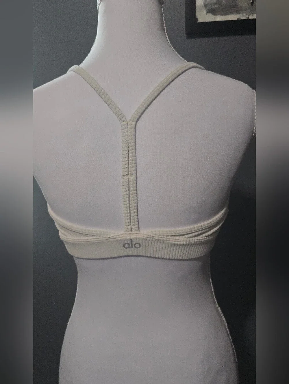 Alo Yoga Ribbed Blissful Bra in ivory/cream Color